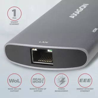AXAGON HMC-6M2, USB 3.2 Gen 1 hub, porty 2x USB-A, HDMI, RJ-45 GLAN, SATA M.2 slot, PD 100W, kabel USB-C 18cm AXAGON HMC-6M2, USB 3.2 Gen 1 hub, porty 2x USB-A, HDMI, RJ-45 GLAN, SATA M.2 slot, PD 100W, kabel USB-C 18cm