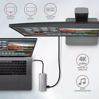 AXAGON HMC-6M2, USB 3.2 Gen 1 hub, porty 2x USB-A, HDMI, RJ-45 GLAN, SATA M.2 slot, PD 100W, kabel USB-C 18cm AXAGON HMC-6M2, USB 3.2 Gen 1 hub, porty 2x USB-A, HDMI, RJ-45 GLAN, SATA M.2 slot, PD 100W, kabel USB-C 18cm