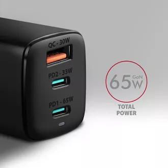 AXAGON ACU-DPQ65, GaN nabíječka do sítě 65W, 3x port (USB-A + dual USB-C), PD3.0/QC4+/PPS/Apple, černá AXAGON ACU-DPQ65, GaN nabíječka do sítě 65W, 3x port (USB-A + dual USB-C), PD3.0/QC4+/PPS/Apple, černá