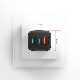 AXAGON ACU-DPQ65, GaN nabíječka do sítě 65W, 3x port (USB-A + dual USB-C), PD3.0/QC4+/PPS/Apple, černá AXAGON ACU-DPQ65, GaN nabíječka do sítě 65W, 3x port (USB-A + dual USB-C), PD3.0/QC4+/PPS/Apple, černá
