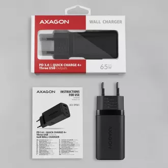 AXAGON ACU-DPQ65, GaN nabíječka do sítě 65W, 3x port (USB-A + dual USB-C), PD3.0/QC4+/PPS/Apple, černá AXAGON ACU-DPQ65, GaN nabíječka do sítě 65W, 3x port (USB-A + dual USB-C), PD3.0/QC4+/PPS/Apple, černá