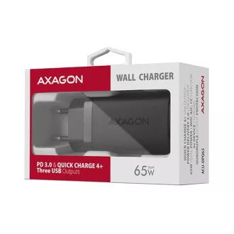AXAGON ACU-DPQ65, GaN nabíječka do sítě 65W, 3x port (USB-A + dual USB-C), PD3.0/QC4+/PPS/Apple, černá AXAGON ACU-DPQ65, GaN nabíječka do sítě 65W, 3x port (USB-A + dual USB-C), PD3.0/QC4+/PPS/Apple, černá