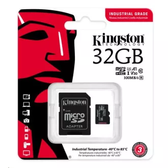 Kingston MicroSDHC karta 32GB Industrial C10 A1 pSLC Card + SD Adapter Kingston MicroSDHC karta 32GB Industrial C10 A1 pSLC Card + SD Adapter