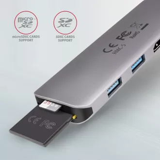 AXAGON HMC-5, USB 3.2 Gen 1 hub, porty 2x USB-A, HDMI, SD/microSD slot, PD 100W, kabel USB-C 20cm AXAGON HMC-5, USB 3.2 Gen 1 hub, porty 2x USB-A, HDMI, SD/microSD slot, PD 100W, kabel USB-C 20cm