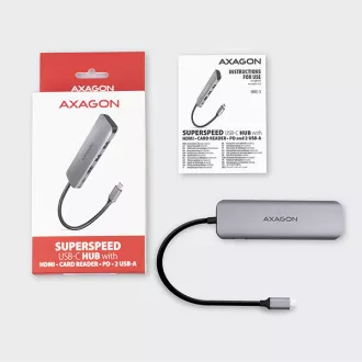 AXAGON HMC-5, USB 3.2 Gen 1 hub, porty 2x USB-A, HDMI, SD/microSD slot, PD 100W, kabel USB-C 20cm AXAGON HMC-5, USB 3.2 Gen 1 hub, porty 2x USB-A, HDMI, SD/microSD slot, PD 100W, kabel USB-C 20cm