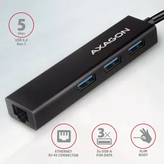 AXAGON HMC-GL3A, USB 3.2 Gen 1 hub, porty 3x USB-A + Gigabit Ethernet, kovový, kabel USB-C 20cm AXAGON HMC-GL3A, USB 3.2 Gen 1 hub, porty 3x USB-A + Gigabit Ethernet, kovový, kabel USB-C 20cm