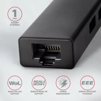 AXAGON HMC-GL3A, USB 3.2 Gen 1 hub, porty 3x USB-A + Gigabit Ethernet, kovový, kabel USB-C 20cm AXAGON HMC-GL3A, USB 3.2 Gen 1 hub, porty 3x USB-A + Gigabit Ethernet, kovový, kabel USB-C 20cm