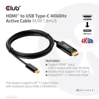Club3D aktivní kabel HDMI na USB-C, 4K60Hz, 1.8m, M/M Club3D aktivní kabel HDMI na USB-C, 4K60Hz, 1.8m, M/M