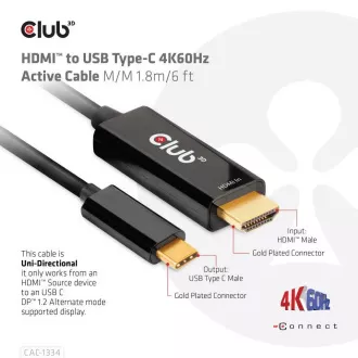 Club3D aktivní kabel HDMI na USB-C, 4K60Hz, 1.8m, M/M Club3D aktivní kabel HDMI na USB-C, 4K60Hz, 1.8m, M/M