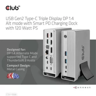 Club3D Dokovací stanice USB-C 12v1, 1xDP, 2xHDMI, 1xVGA, 2xUSB-C, 4xUSB, 1xRJ45, 1x3.5mm, šedá Club3D Dokovací stanice USB-C 12v1, 1xDP, 2xHDMI, 1xVGA, 2xUSB-C, 4xUSB, 1xRJ45, 1x3.5mm, šedá
