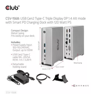 Club3D Dokovací stanice USB-C 12v1, 1xDP, 2xHDMI, 1xVGA, 2xUSB-C, 4xUSB, 1xRJ45, 1x3.5mm, šedá Club3D Dokovací stanice USB-C 12v1, 1xDP, 2xHDMI, 1xVGA, 2xUSB-C, 4xUSB, 1xRJ45, 1x3.5mm, šedá