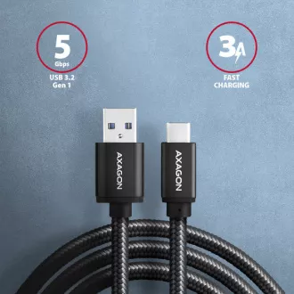 AXAGON BUCM3-AM15AB, SPEED kabel USB-C <-> USB-A, 1.5m, USB 3.2 Gen 1, 3A, ALU, oplet, černý AXAGON BUCM3-AM15AB, SPEED kabel USB-C <-> USB-A, 1.5m, USB 3.2 Gen 1, 3A, ALU, oplet, černý