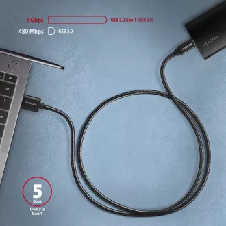 AXAGON BUCM3-AM15AB, SPEED kabel USB-C <-> USB-A, 1.5m, USB 3.2 Gen 1, 3A, ALU, oplet, černý AXAGON BUCM3-AM15AB, SPEED kabel USB-C <-> USB-A, 1.5m, USB 3.2 Gen 1, 3A, ALU, oplet, černý