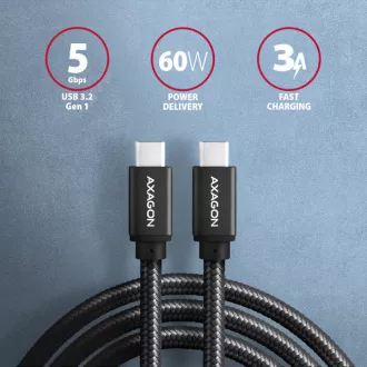 AXAGON BUCM3-CM15AB, SPEED kabel USB-C <-> USB-C, 1.5m, USB 3.2 Gen 1, PD 60W 3A, ALU, oplet, černý AXAGON BUCM3-CM15AB, SPEED kabel USB-C <-> USB-C, 1.5m, USB 3.2 Gen 1, PD 60W 3A, ALU, oplet, černý