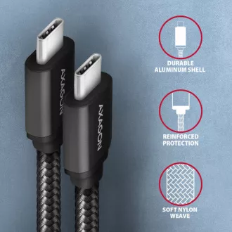 AXAGON BUCM3-CM20AB, SPEED kabel USB-C <-> USB-C, 2m, USB 3.2 Gen 1, PD 60W 3A, ALU, oplet, černý AXAGON BUCM3-CM20AB, SPEED kabel USB-C <-> USB-C, 2m, USB 3.2 Gen 1, PD 60W 3A, ALU, oplet, černý