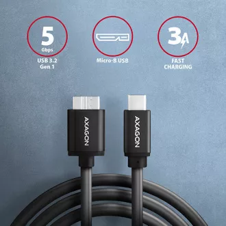 AXAGON BUMM3-CM10AB, SPEED kabel Micro-B USB <-> USB-C, 1m, USB 3.2 Gen 1, 3A, ALU, tpe, černý AXAGON BUMM3-CM10AB, SPEED kabel Micro-B USB <-> USB-C, 1m, USB 3.2 Gen 1, 3A, ALU, tpe, černý
