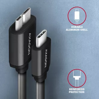 AXAGON BUMM3-CM10AB, SPEED kabel Micro-B USB <-> USB-C, 1m, USB 3.2 Gen 1, 3A, ALU, tpe, černý AXAGON BUMM3-CM10AB, SPEED kabel Micro-B USB <-> USB-C, 1m, USB 3.2 Gen 1, 3A, ALU, tpe, černý