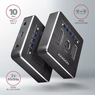 AXAGON ADSA-M2C, USB-C 10Gbps dokovací stanice pro 2× M.2 NVMe SSD s funkcí klonování