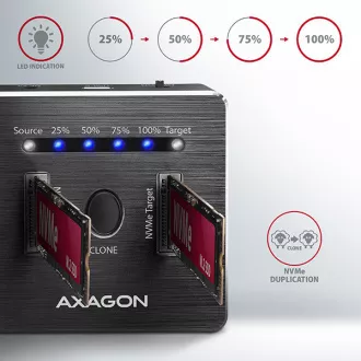AXAGON ADSA-M2C, USB-C 10Gbps dokovací stanice pro 2× M.2 NVMe SSD s funkcí klonování