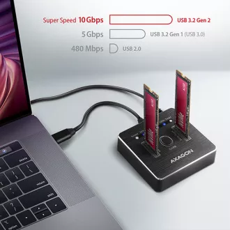 AXAGON ADSA-M2C, USB-C 10Gbps dokovací stanice pro 2× M.2 NVMe SSD s funkcí klonování