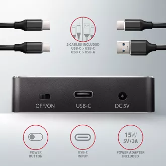 AXAGON ADSA-M2C, USB-C 10Gbps dokovací stanice pro 2× M.2 NVMe SSD s funkcí klonování