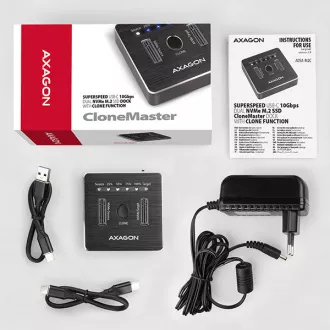 AXAGON ADSA-M2C, USB-C 10Gbps dokovací stanice pro 2× M.2 NVMe SSD s funkcí klonování