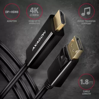 AXAGON RVD-HI14C2, DisplayPort -> HDMI 1.4 redukce / kabel 1.8m, 4K/30Hz AXAGON RVD-HI14C2, DisplayPort -> HDMI 1.4 redukce / kabel 1.8m, 4K/30Hz