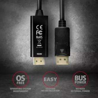 AXAGON RVD-HI14C2, DisplayPort -> HDMI 1.4 redukce / kabel 1.8m, 4K/30Hz AXAGON RVD-HI14C2, DisplayPort -> HDMI 1.4 redukce / kabel 1.8m, 4K/30Hz