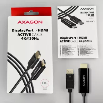 AXAGON RVD-HI14C2, DisplayPort -> HDMI 1.4 redukce / kabel 1.8m, 4K/30Hz AXAGON RVD-HI14C2, DisplayPort -> HDMI 1.4 redukce / kabel 1.8m, 4K/30Hz