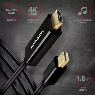 AXAGON RVDM-HI14C2, Mini DisplayPort -> HDMI 1.4 redukce / kabel 1.8 m, 4K/30Hz AXAGON RVDM-HI14C2, Mini DisplayPort -> HDMI 1.4 redukce / kabel 1.8 m, 4K/30Hz