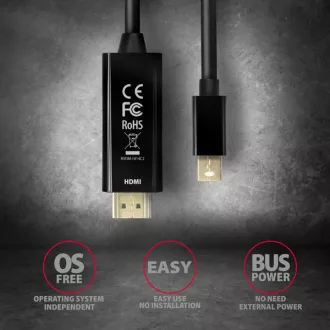 AXAGON RVDM-HI14C2, Mini DisplayPort -> HDMI 1.4 redukce / kabel 1.8 m, 4K/30Hz AXAGON RVDM-HI14C2, Mini DisplayPort -> HDMI 1.4 redukce / kabel 1.8 m, 4K/30Hz