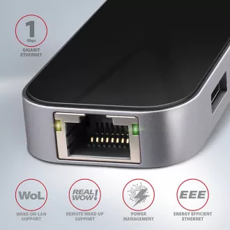 AXAGON HMC-6GL, USB 3.2 Gen 1 hub, porty 3x USB-A, HDMI 4k/30Hz, RJ-45 GLAN, PD 100W, kabel USB-C 20cm AXAGON HMC-6GL, USB 3.2 Gen 1 hub, porty 3x USB-A, HDMI 4k/30Hz, RJ-45 GLAN, PD 100W, kabel USB-C 20cm