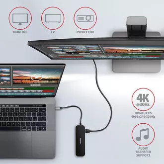 AXAGON HMC-6GL, USB 3.2 Gen 1 hub, porty 3x USB-A, HDMI 4k/30Hz, RJ-45 GLAN, PD 100W, kabel USB-C 20cm AXAGON HMC-6GL, USB 3.2 Gen 1 hub, porty 3x USB-A, HDMI 4k/30Hz, RJ-45 GLAN, PD 100W, kabel USB-C 20cm