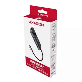AXAGON HMC-6GL, USB 3.2 Gen 1 hub, porty 3x USB-A, HDMI 4k/30Hz, RJ-45 GLAN, PD 100W, kabel USB-C 20cm AXAGON HMC-6GL, USB 3.2 Gen 1 hub, porty 3x USB-A, HDMI 4k/30Hz, RJ-45 GLAN, PD 100W, kabel USB-C 20cm