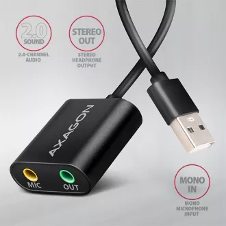 AXAGON ADA-12, USB 2.0 - externí zvuková karta, 48kHz/16-bit stereo, kovová, kabel USB-A 15 cm AXAGON ADA-12, USB 2.0 - externí zvuková karta, 48kHz/16-bit stereo, kovová, kabel USB-A 15 cm