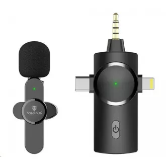 Viking bezdrátový mikrofon s klipem M360, konektor USB-C / Lightning / 3, 5 mm jack Viking bezdrátový mikrofon s klipem M360, konektor USB-C / Lightning / 3, 5 mm jack