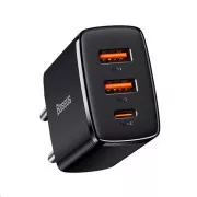 Baseus kompaktní rychlonabíjecí adaptér 2x USB-A, 1x Type-C 30W černá