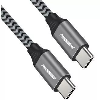 PREMIUMCORD Kabel USB-C M/M, 100W 20V/5A 480Mbps bavlněný oplet, 2m PREMIUMCORD Kabel USB-C M/M, 100W 20V/5A 480Mbps bavlněný oplet, 2m