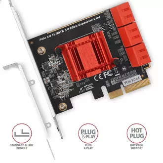 AXAGON PCES-SA6, PCIe řadič - 6x interní SATA 6G port, ASM1166, SP & LP AXAGON PCES-SA6, PCIe řadič - 6x interní SATA 6G port, ASM1166, SP & LP