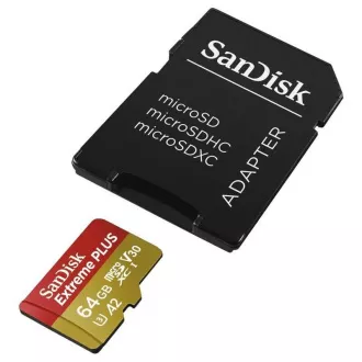 SanDisk micro SDXC karta 64GB Extreme PLUS (200 MB/s Class 10, UHS-I U3 V30) + adaptér SanDisk micro SDXC karta 64GB Extreme PLUS (200 MB/s Class 10, UHS-I U3 V30) + adaptér
