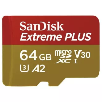 SanDisk micro SDXC karta 64GB Extreme PLUS (200 MB/s Class 10, UHS-I U3 V30) + adaptér SanDisk micro SDXC karta 64GB Extreme PLUS (200 MB/s Class 10, UHS-I U3 V30) + adaptér
