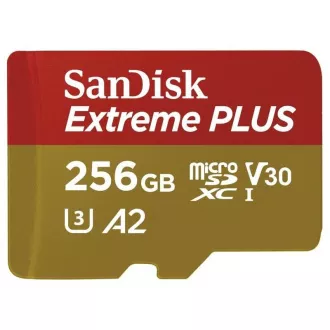 SanDisk micro SDXC karta 256GB Extreme PLUS (200 MB/s Class 10, UHS-I U3 V30) + adaptér SanDisk micro SDXC karta 256GB Extreme PLUS (200 MB/s Class 10, UHS-I U3 V30) + adaptér