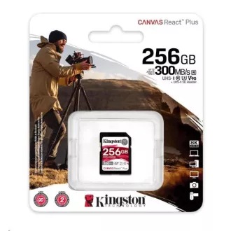 Kingston SDXC karta 256GB Canvas React Plus SDXC UHS-II 300R/260W U3 V90 for Full HD/4K/8K Kingston SDXC karta 256GB Canvas React Plus SDXC UHS-II 300R/260W U3 V90 for Full HD/4K/8K
