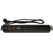 19'' rozvodný panel XtendLan 6x 230V, ČSN, vypínač, nadproudová ochrana 16A, měření spotřeby, kabel 1, 8m, 1, 5U