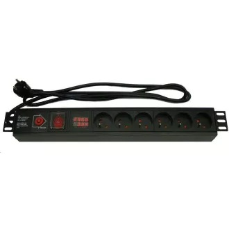 19'' rozvodný panel XtendLan 6x 230V, ČSN, vypínač, nadproudová ochrana 16A, měření spotřeby, kabel 1, 8m, 1, 5U
