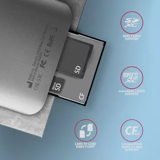 AXAGON CRE-S3C, USB-C 3.2 Gen 1 - SUPERSPEED čtečka karet, 3-slot & lun SD/microSD/CF, podpora UHS-II AXAGON CRE-S3C, USB-C 3.2 Gen 1 - SUPERSPEED čtečka karet, 3-slot & lun SD/microSD/CF, podpora UHS-II