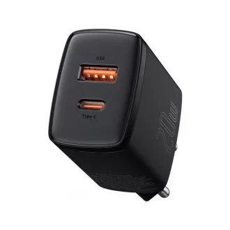Baseus kompaktní rychlonabíjecí adaptér USB-A + Type-C 20W EU, černá Baseus kompaktní rychlonabíjecí adaptér USB-A + Type-C 20W EU, černá