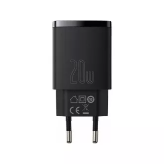 Baseus kompaktní rychlonabíjecí adaptér USB-A + Type-C 20W EU, černá Baseus kompaktní rychlonabíjecí adaptér USB-A + Type-C 20W EU, černá
