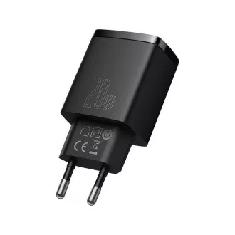 Baseus kompaktní rychlonabíjecí adaptér USB-A + Type-C 20W EU, černá Baseus kompaktní rychlonabíjecí adaptér USB-A + Type-C 20W EU, černá