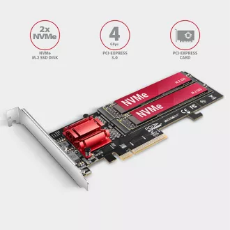 AXAGON PCEM2-ND, PCIe x8 řadič - 2x M.2 NVMe M-key slot, RAID, podpora desek bez bifurkace, vč. LP AXAGON PCEM2-ND, PCIe x8 řadič - 2x M.2 NVMe M-key slot, RAID, podpora desek bez bifurkace, vč. LP